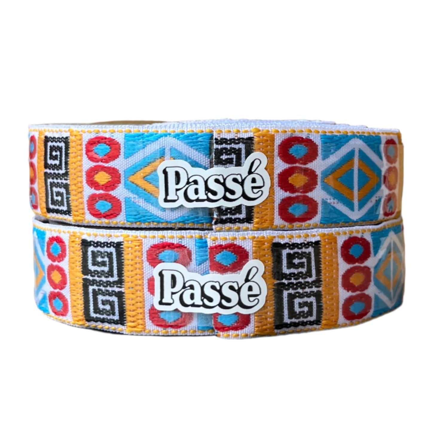 passe woven bartape greek white