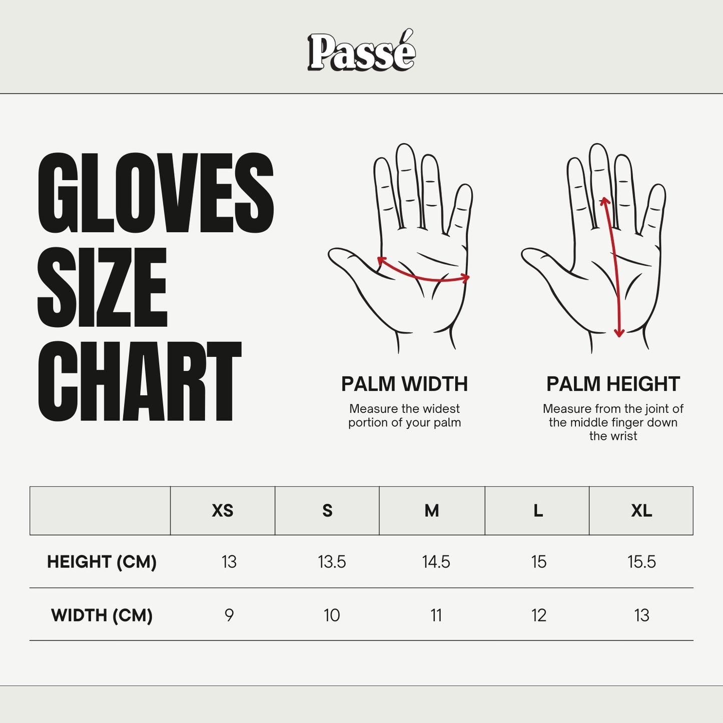 knitted gloves size chart