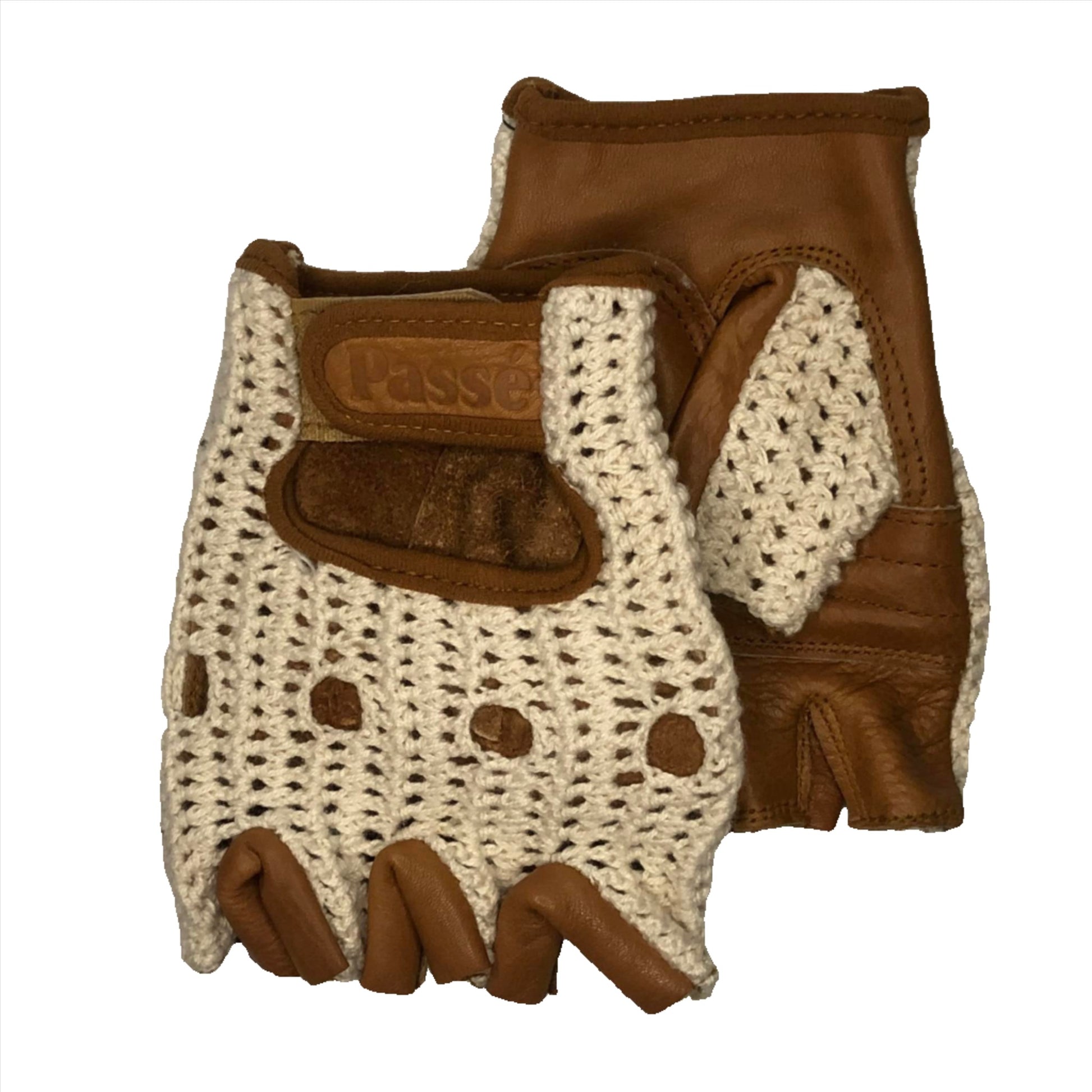 crocheted gloves brown beige